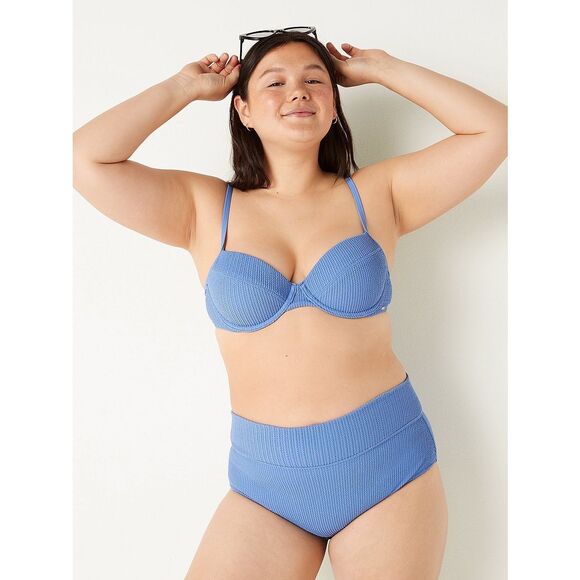 PINK VICTORIA’S SECRET Women’s Blue Crinkle High-Waist Shortie Bikini Bottom Siz - Picture 1 of 10